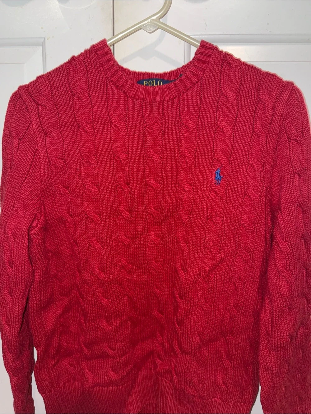 Polo by Ralph Lauren Red Cable-Knit Crewneck Sweater with Blue Pony